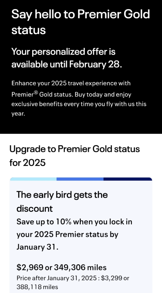 Example Buy Up Premier Status