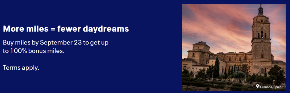 Up to a 100% bonus United miles until September 23, 2025