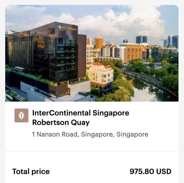 Example cost of booking a stay at InterContinental Hotels Singapore Robertson Quay for cash