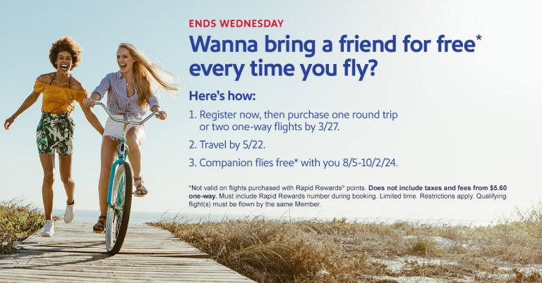 Southwest's Companion Pass Promo for flights from August 5, 2024 to October 2, 2024 1 Comms Linkedin Spring PromoCP 1200x628 2024 source
