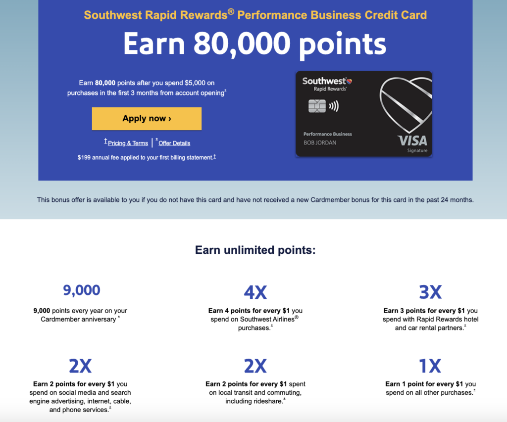 Southwest Rapid Rewards Performance Business Credit Card