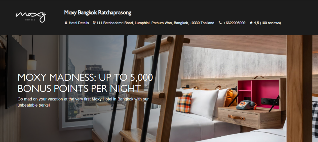 Earn up to 5,000 Bonus Points for Every Night You Stay at Moxy Bangkok Ratchaprasong 1 Moxy Bangkok Ratchaprasong Offer