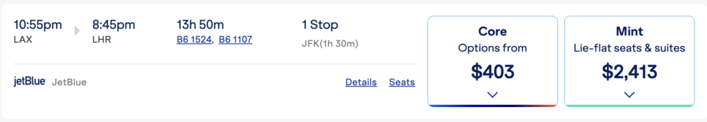 The price of the same ticket when paying in cash