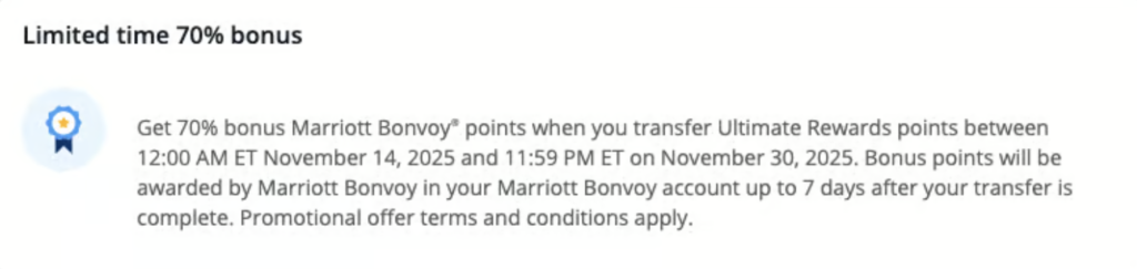 70% Transfer Bonus from Chase to Marriott