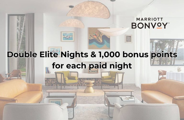 A Chance to Fast-Track Elite Status Marriott Bonvoy and Earn 77K Bonus Points 7 Double elite nights and 1000 bonus points for each paid night 1