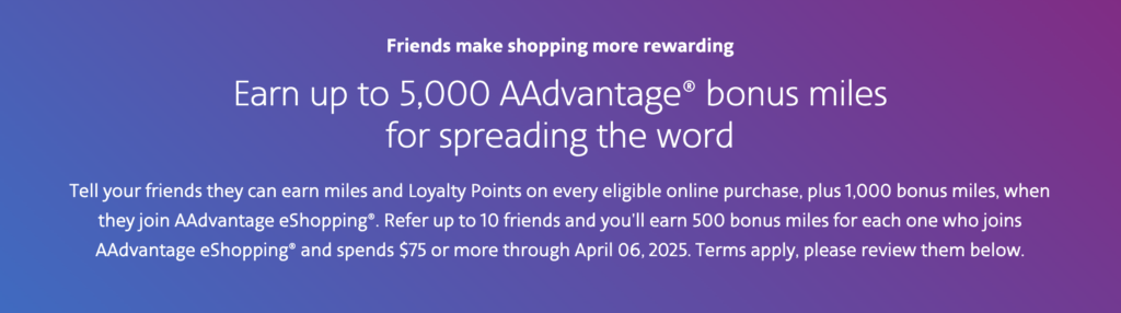 “March 2025 New Referred Member Bonus” promotion AAdvantage eShopping