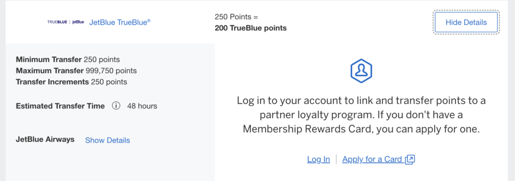 amex to jetblue transfer