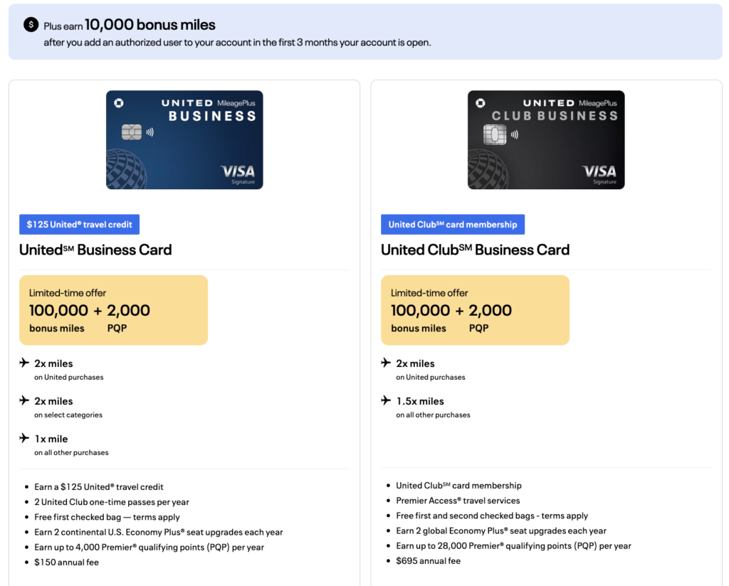 update United business credit cards