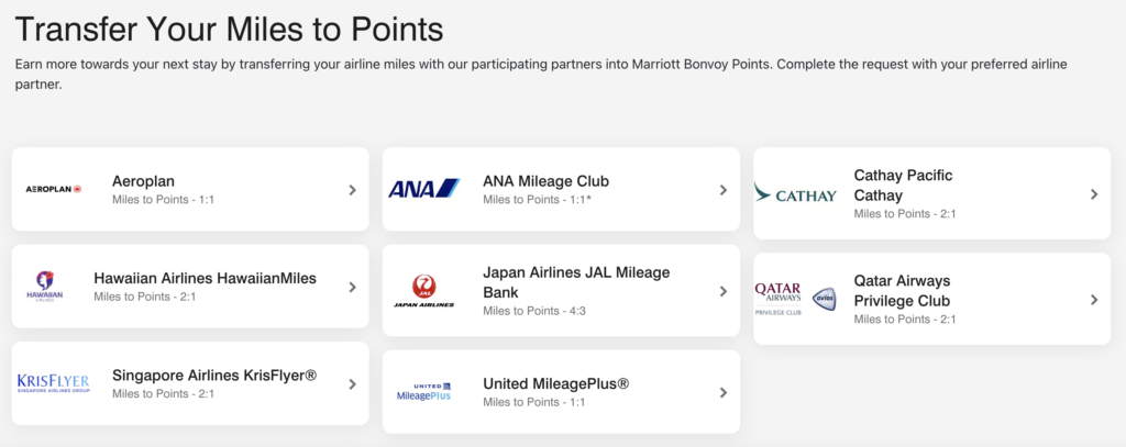 All the Ways to Transfer Marriott Points: To, From (2025 Update) 2 How To Transfer Airline Miles to Marriott Bonvoy Points