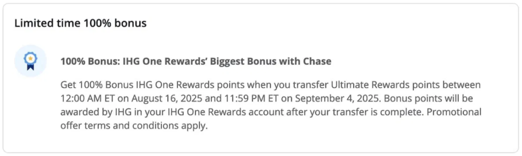 Chase to IHG 100% Bonus Transfer