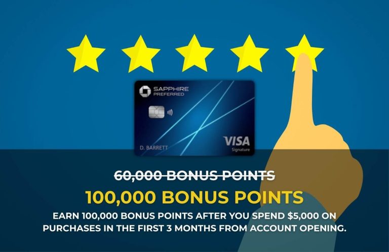 Chase Sapphire Preferred 100K - New Welcome bonus (Best Card Offer) 5 shase sapphire preferred 100k