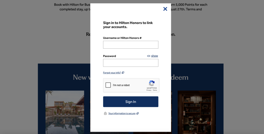 Screenshot from the registration page