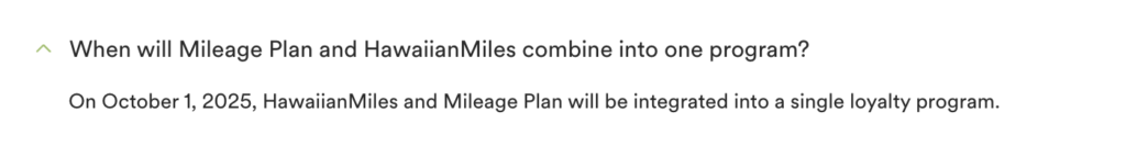When will Mileage Plan and HawaiianMiles combine into one program?