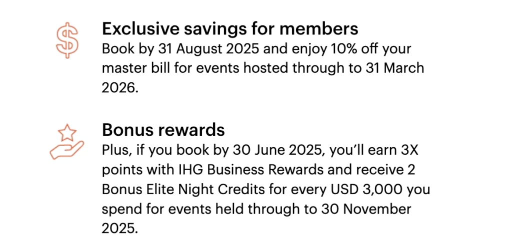IHG Business Rewards “Evolve Your Event” Promo: 10% off + Triple Points + 2 Bonus Elite Nights at Hotels in Australia, New Zealand, Japan, Korea, Southeast Asia and the Pacific 2 Key Components of the Offer
