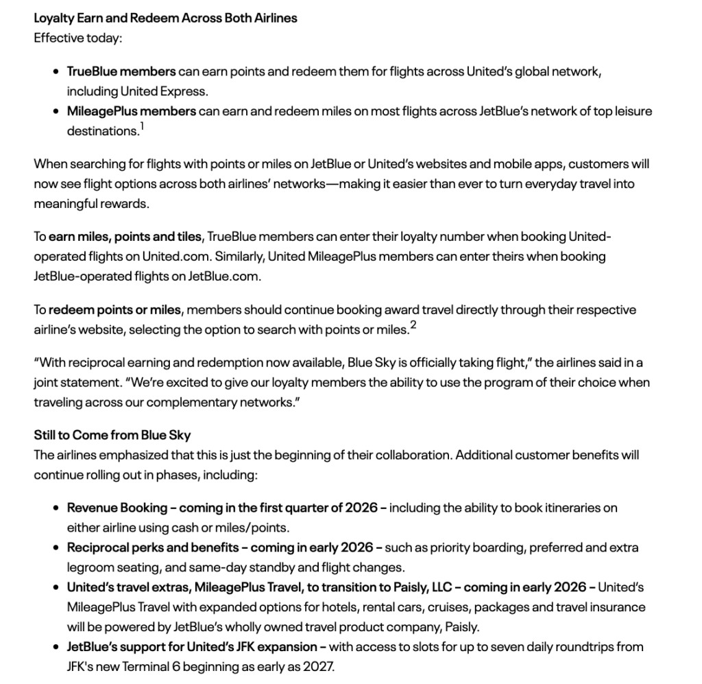 JetBlue & United “Blue Sky” Partnership — Overview