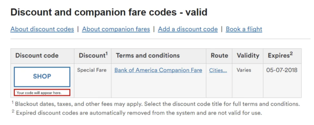 Discount and companion fare codes