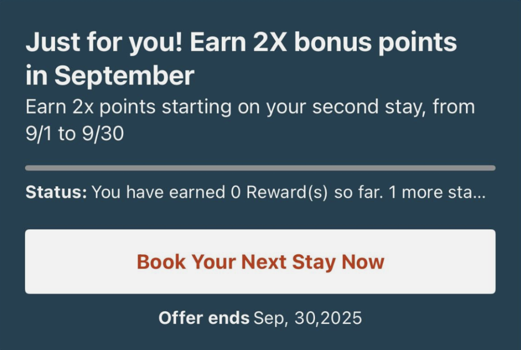 Unlimited Double Points with IHG Stays in September 2025 (Targeted) 2 2X bonus points in September