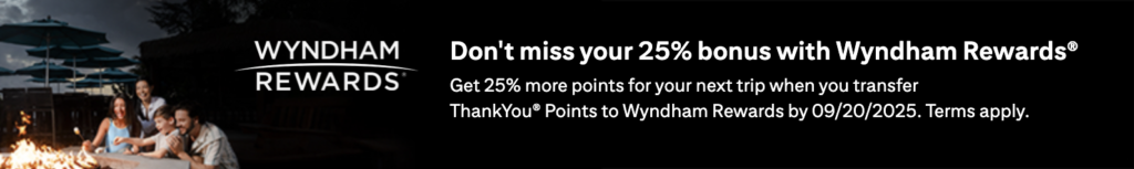 25% bonus when transferring Citi ThankYou Points to Wyndham Rewards