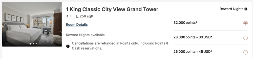 Reservation price for points at the InterContinental Chicago Magnificent Mile hotel