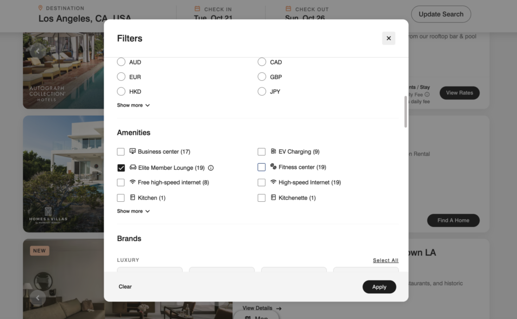 Marriott Adds “Elite Member Lounge” Filter