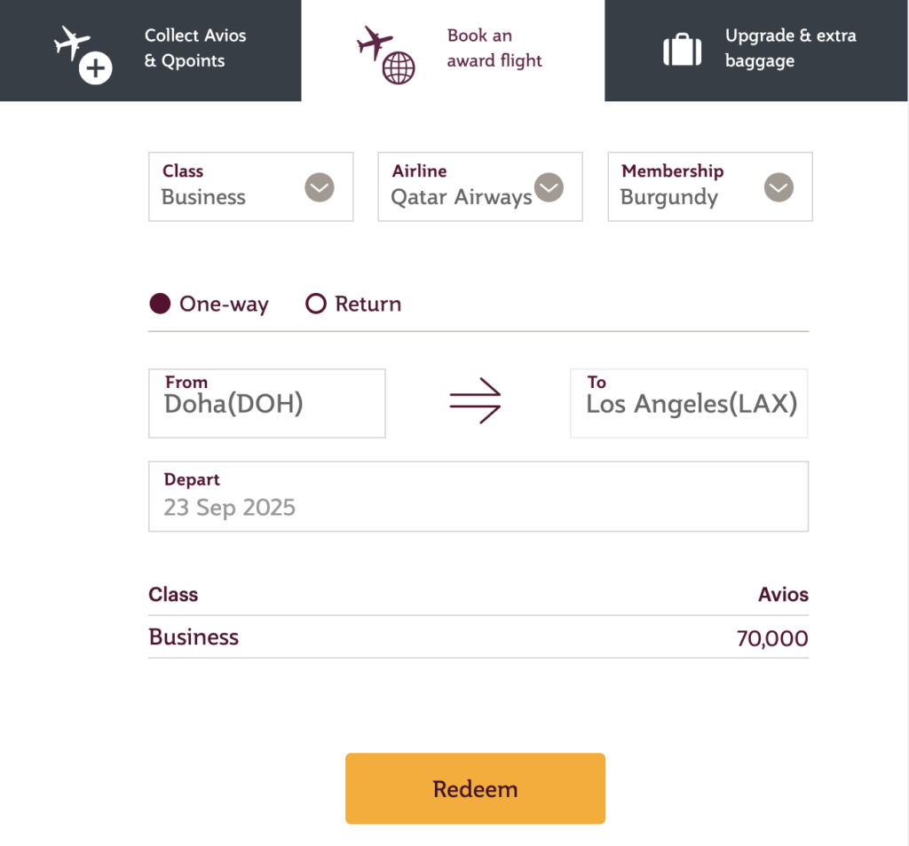 70k Avios fly you from Los Angeles all the way to Doha in business class