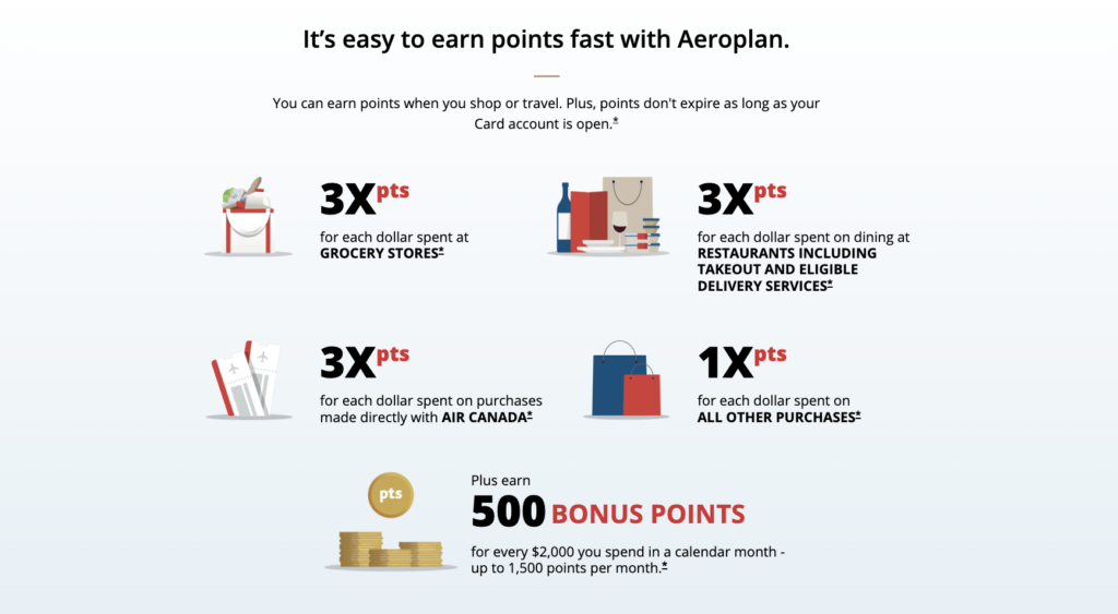 Earn points with Aeroplan