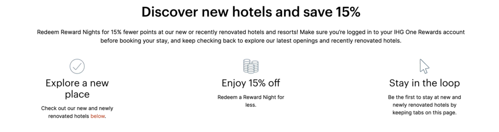 HG One Rewards is discounting award nights by 15% at select new or refreshed hotels