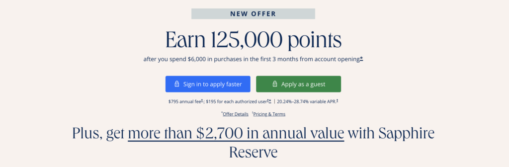 Welcome Bonus Chase Sapphire Reserve
