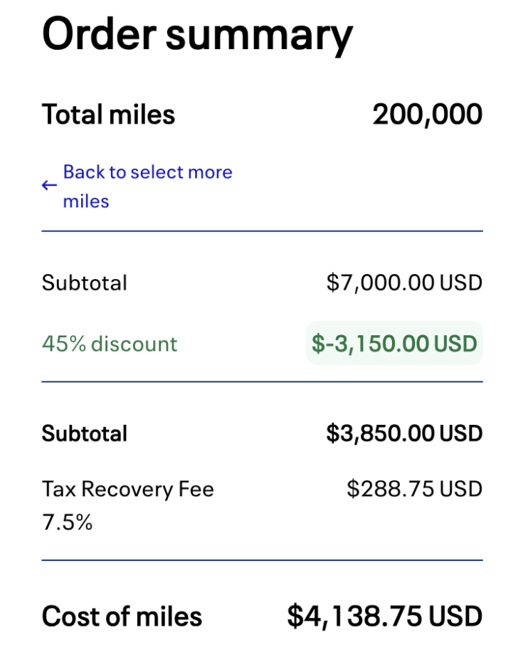 An example of buying points with a 45% discount offer