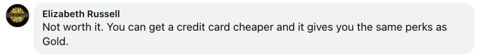 comment from Facebook about overlap with credit card benefits