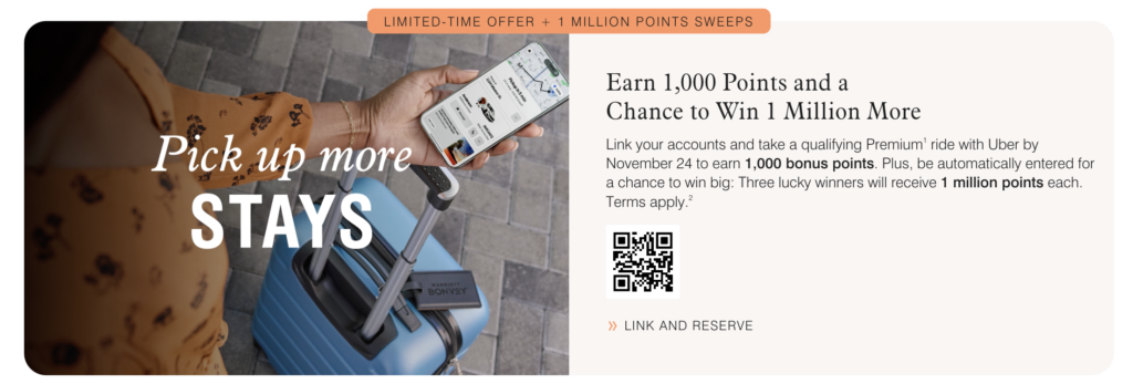 Marriott × Uber: Earn 1,000 Bonvoy Points with 1 Premium Ride (+ Chance to Win 1M)