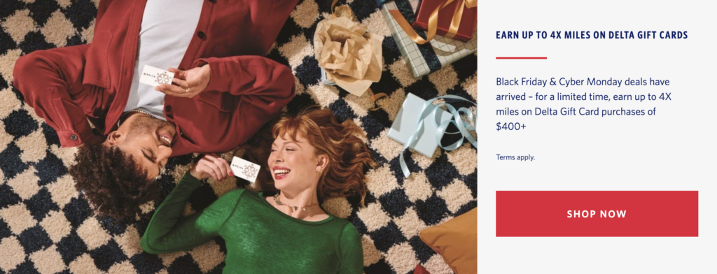 Earn Up to 4X SkyMiles on Delta Gift Cards