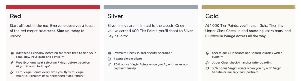 Virgin Atlantic Flying Club Tiers