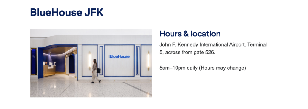 BlueHouse JFK Hours and location