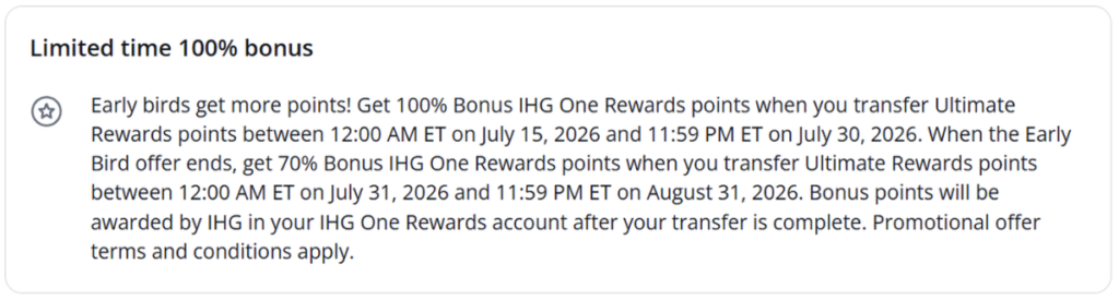 Chase to IHG 100% Bonus Transfer: Key Details 1 Chase to IHG 100% Bonus Transfer