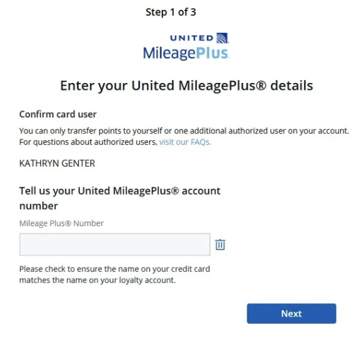 Step 1 Select United MileagePlus