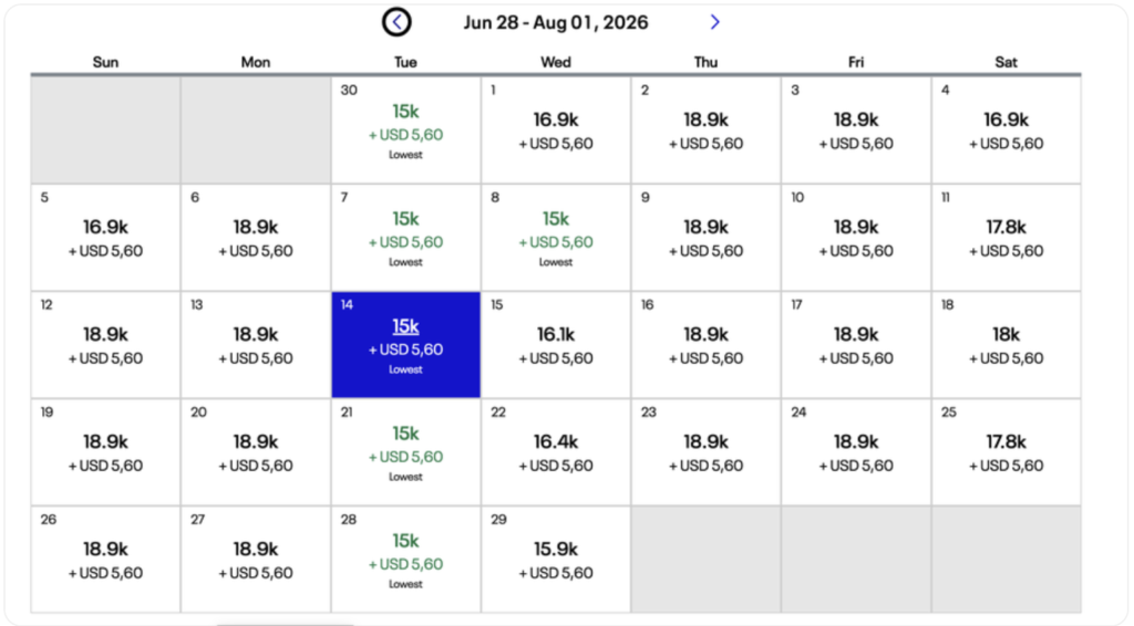 View 30-day calendar