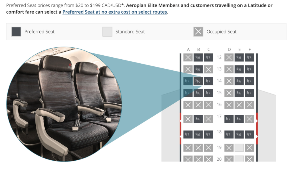 preferred/economy-extra-legroom seats on Air Canada flights