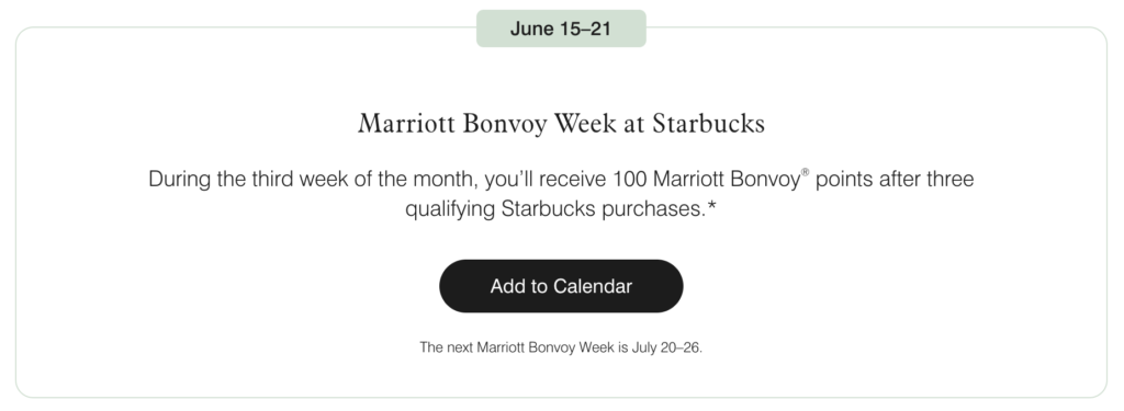 Marriott Bonvoy Week at Starbucks - June 15 - 21