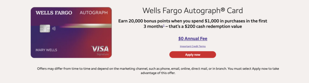 Wells Fargo Autograph Card current welcome offer