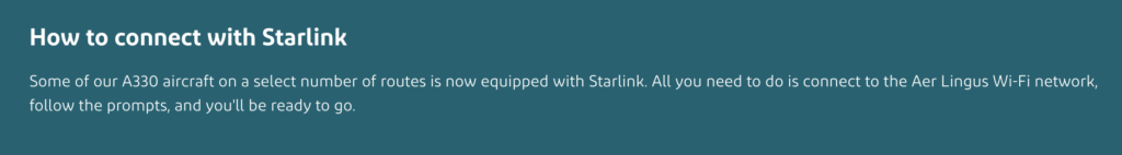 How to conect with Starlinnk in Aerlingus