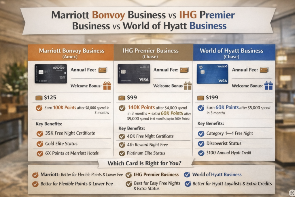 Compares With IHG Premier Business and Marriott Bonvoy Business and World of Hyatt Business