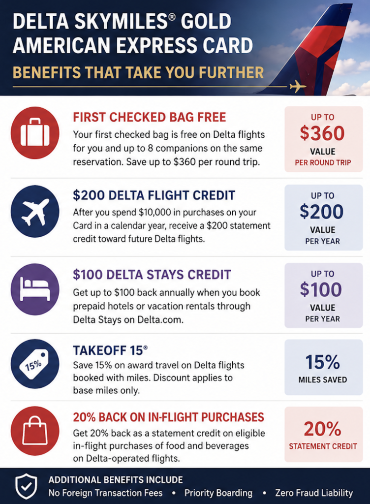 Delta SkyMiles Gold American Express Card Review 3 Delta Gold Amex benefits