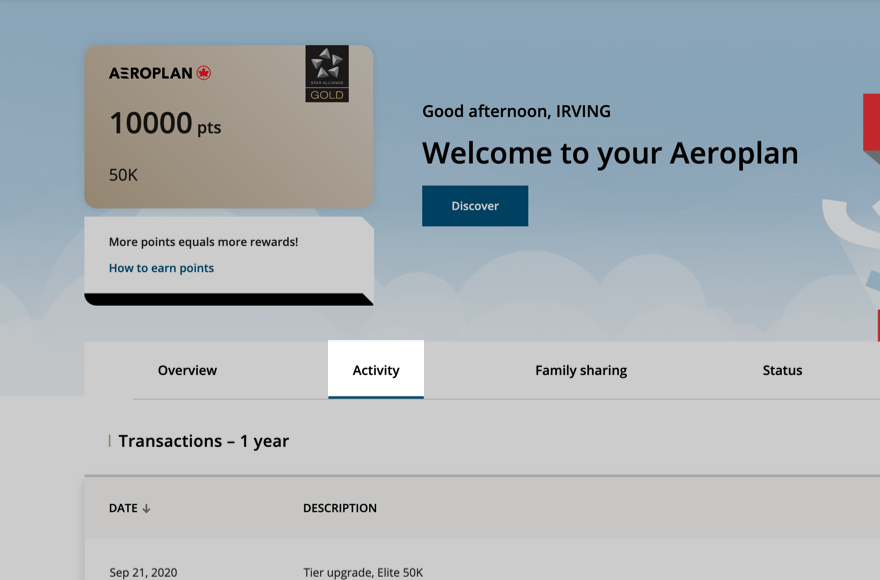 You can track your points activity in your account