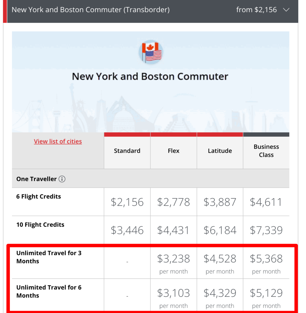Air Canada Unlimited Flight Pass cost