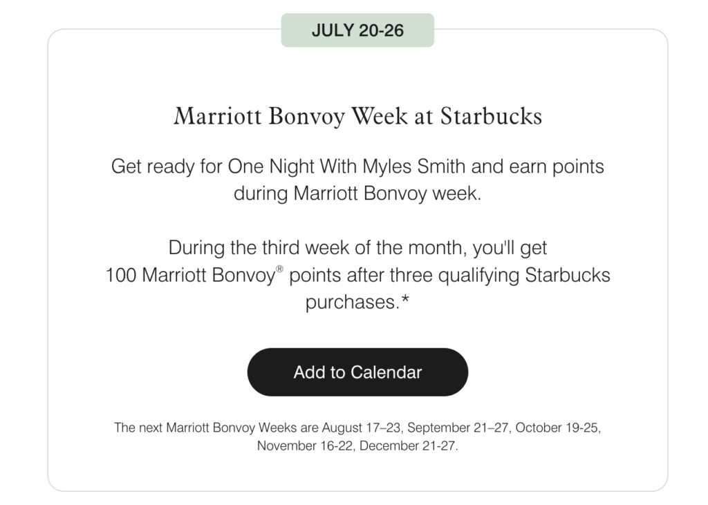 Marriott Bonvoy Week at Starbucks - July 20 - 26