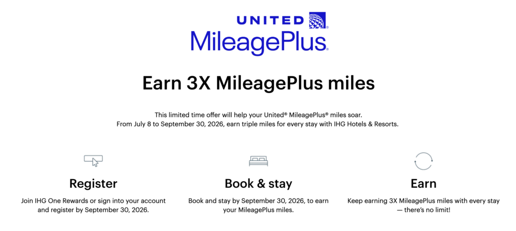 Earn 3X United MileagePlus Miles on IHG Stays Through September 30 2 How the Offer Works