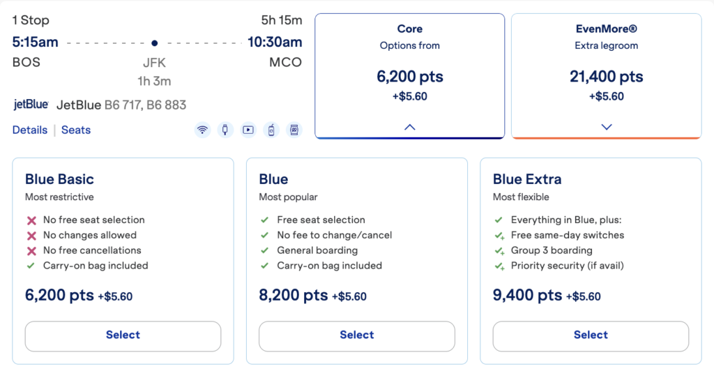 How to Use TrueBlue Points: The Complete Redemption Guide 7 Example, Travel Date Points Required Wed Sep 23