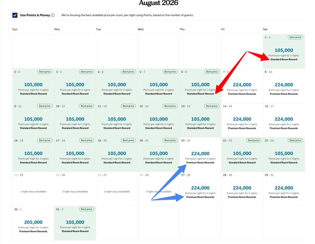 Hilton Standard Room Rewards vs. Premium Room Rewards: What’s the Difference? 4 Booking Calendar for August 2026 at the Waldorf Astoria Riviera Maya: Standard Room Rewards and Premium Room Rewards Rates