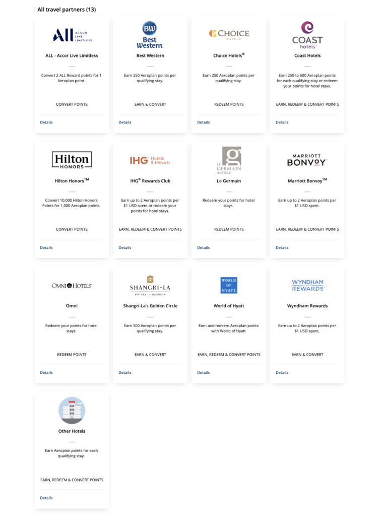 Earning Aeroplan Points Directly With Hotel Brand Partners